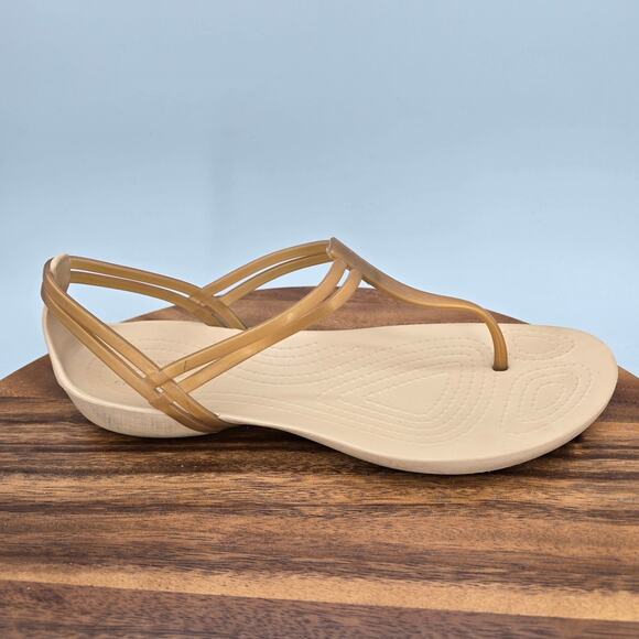 Crocs Isabella Sandals Womens 8 Bronze Jelly T Strap Slip On Thong Comfort Flats - Picture 1 of 7